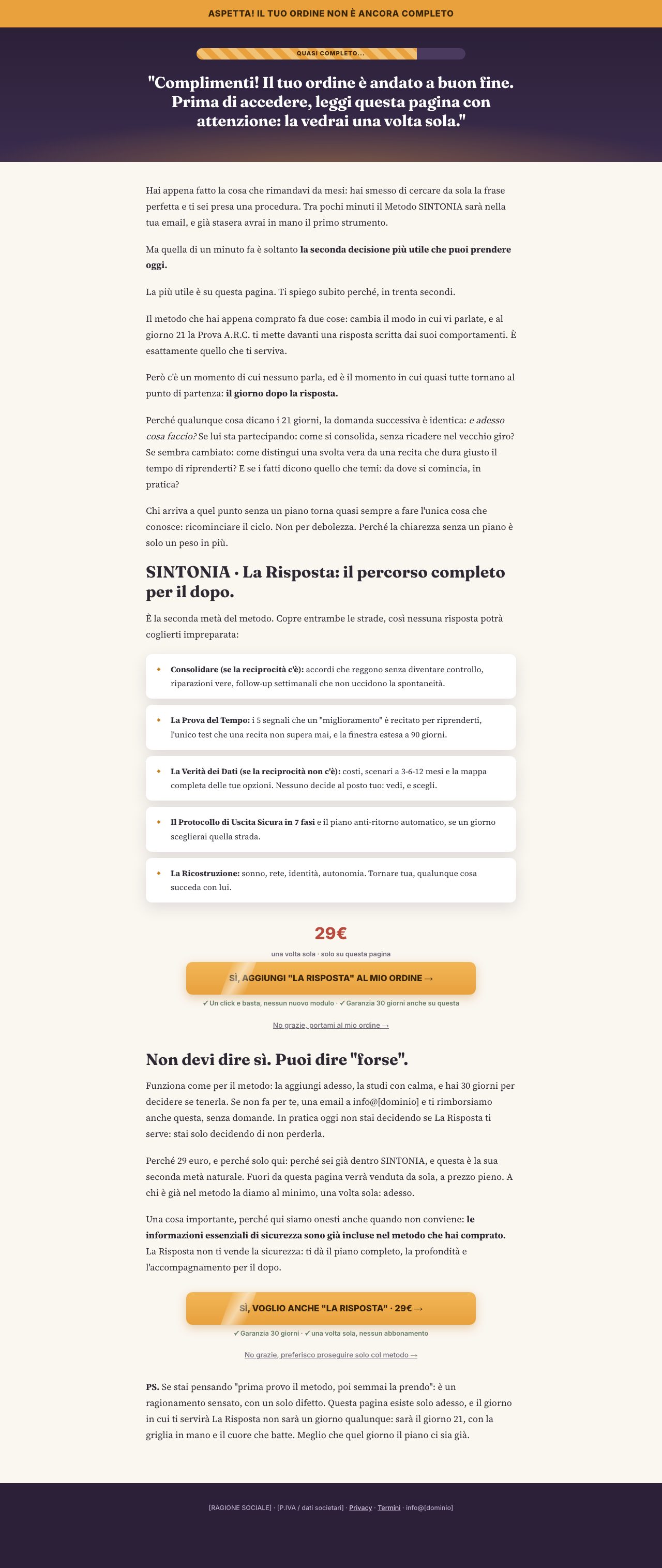 La pagina di upsell